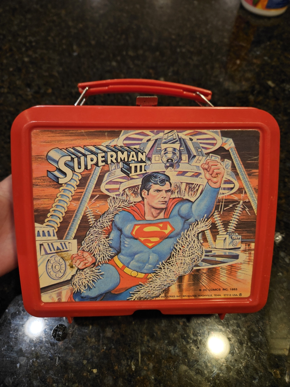 Superman III ALADDIN Lunchbox 1983 Vintage Red Plastic Lunchbox